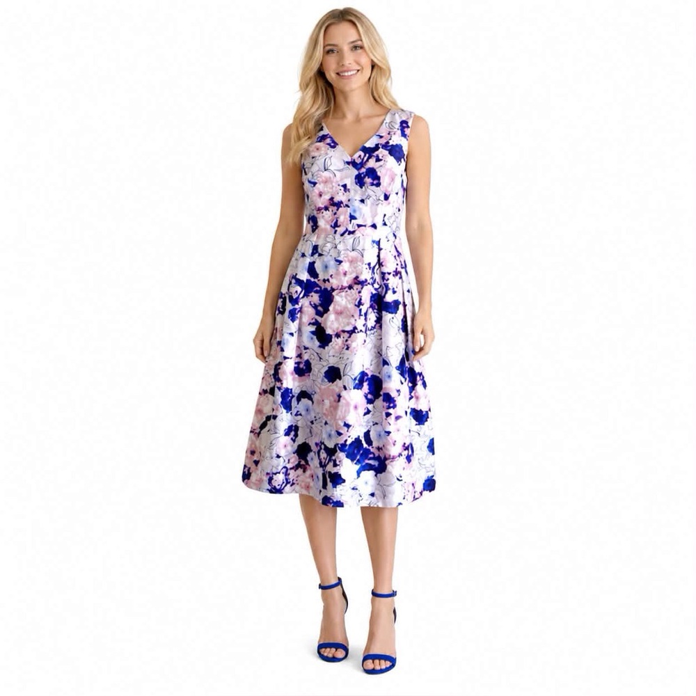 Beauport Stitch Fix Floral Fit And Flare Party Dress Winney Nubby Satin Size 8